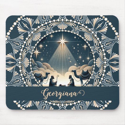 Aangepaste naam Star of Wonder Nativity Dot Mandal Muismat (Voorkant)