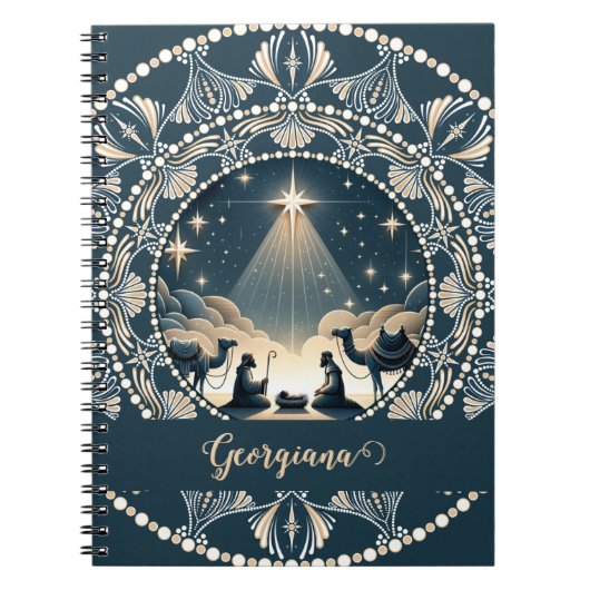 Aangepaste naam Star of Wonder Nativity Dot Mandal Notitieboek (Voorkant)