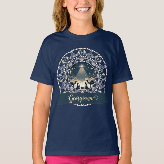 Aangepaste naam Star of Wonder Nativity Dot Mandal T-shirt (Voorkant)