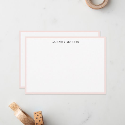 Aangepaste naam Stationery Chic Modern Blush Pink Notitiekaartje (Voorkant / Achterkant in situ)