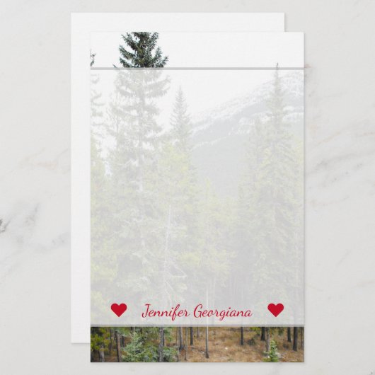 Aangepaste naam + Stationery Forest and Mountain S Briefpapier (Voorkant / Achterkant)