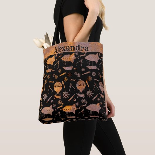Aangepaste naam Steampunk Rusty Airships Tote Bag (Dichtbij)