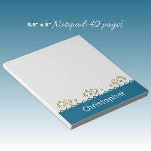 Aangepaste naam sterren blauw kinderen notitieblok