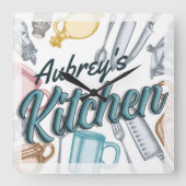 Aangepaste naam Stijlvol Gourmet Kitchen-gereedsch Vierkante Klok (Voorkant)