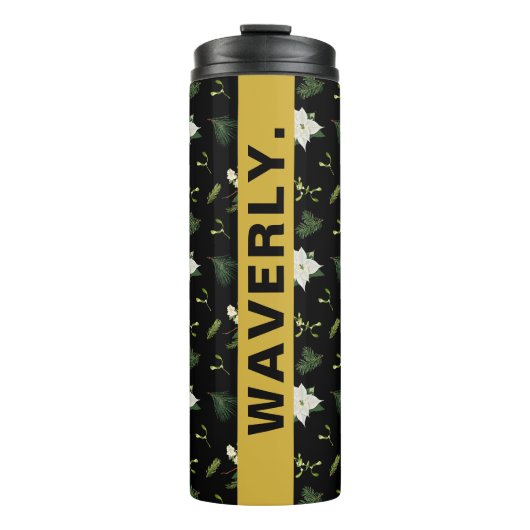 Aangepaste naam stijlvol groen wit bloempatroon thermosbeker (Voorkant)