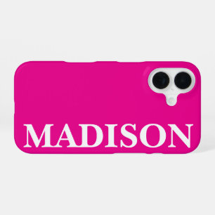 Aangepaste naam stijlvol modern minimaal hete roze iPhone 16 hoesje