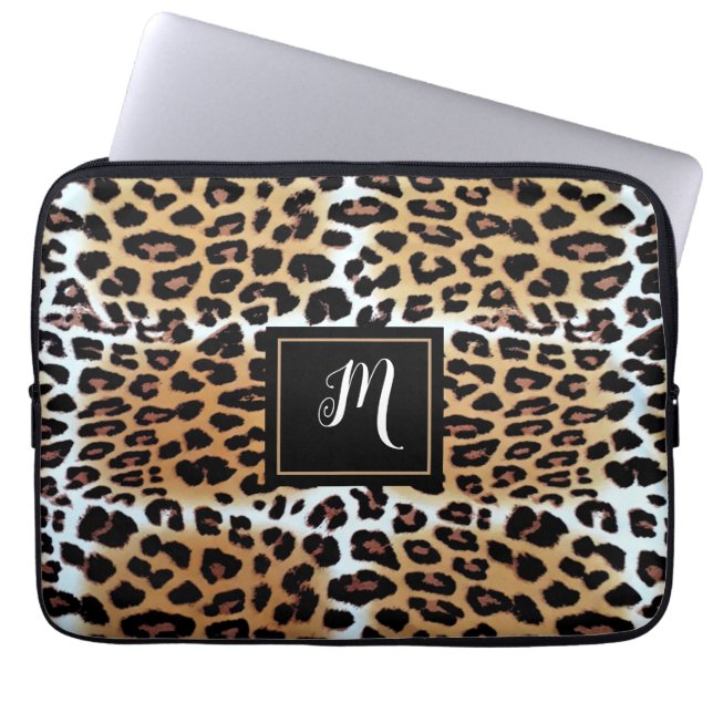 Aangepaste naam Stijlvolle Elegante luipaard Diere Laptop Sleeve (Voorkant)