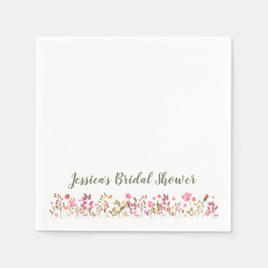 Aangepaste naam stijlvolle roze wilde bloemen brui servet (Voorkant)