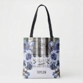 aangepaste naam stoffig blauwe bloemen muziek tote bag (Voorkant)