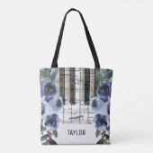 aangepaste naam stoffig blauwe bloemen muziek tote bag (Achterkant)