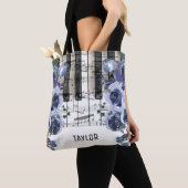 aangepaste naam stoffig blauwe bloemen muziek tote bag (Dichtbij)