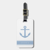 Aangepaste naam stoffig blauwe nautische  bagagelabel (Voorkant verticaal)