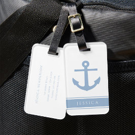 Aangepaste naam stoffig blauwe nautische bagagelabel