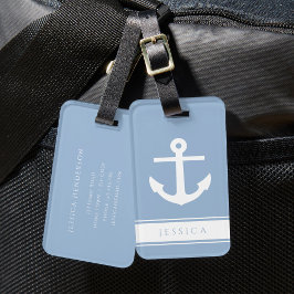 Aangepaste naam stoffig blauwe nautische bagagelabel