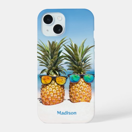 Aangepaste naam Strand Ananas iPhone 15 Case (Achterkant)