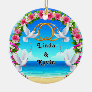 🌊 Aangepaste naam Strand Bloemboog Oceaan Ornamen Keramisch Ornament