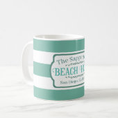 Aangepaste naam Strandhuis Teal Strepen Koffiemok (Voorkant links)