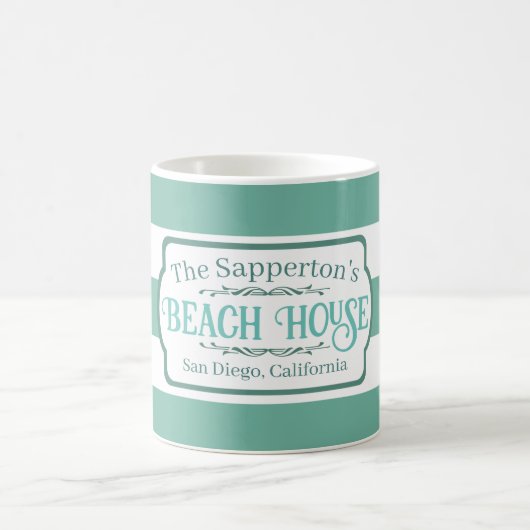 Aangepaste naam Strandhuis Teal Strepen Koffiemok (Center)