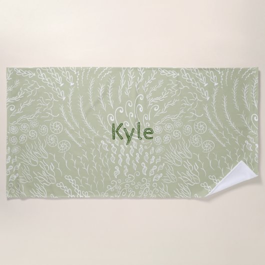 Aangepaste Naam Strandlaken –Zee Shell & Coral Pri (Voorkant)