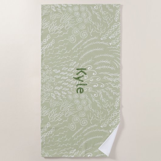 Aangepaste Naam Strandlaken –Zee Shell & Coral Pri (Voorkant)