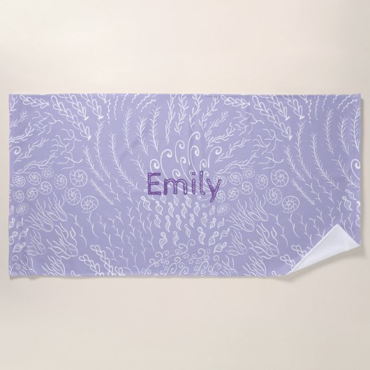 Aangepaste Naam Strandlaken –Zee Shell & Coral Pri (Voorkant)