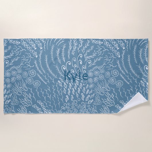 Aangepaste Naam Strandlaken –Zee Shell & Coral Pri (Voorkant)