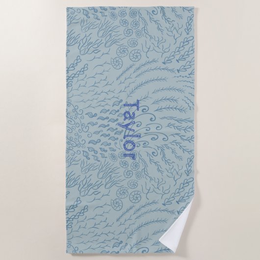 Aangepaste Naam Strandlaken-Zee Shell & Coral Prin Strandlaken (Voorkant)