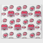 Aangepaste naam stripboek stijl hart geschenken cadeaupapier (Vlak)