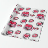 Aangepaste naam stripboek stijl hart geschenken cadeaupapier (Uitgerold)