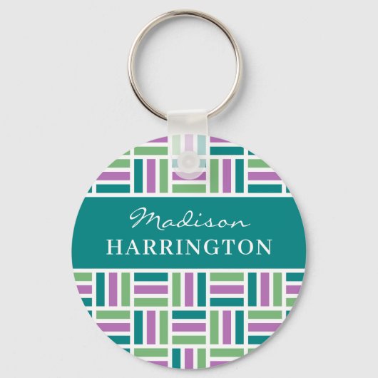 Aangepaste naam Stripe Patroonsleutelketens Sleutelhanger (Voorkant)
