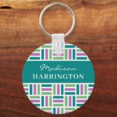 Aangepaste naam Stripe Patroonsleutelketens Sleutelhanger (Voorkant)