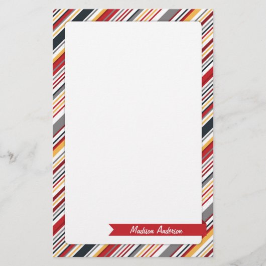 Aangepaste naam Stripe Stationery Red Briefpapier (Voorkant)