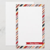 Aangepaste naam Stripe Stationery Red Briefpapier (Voorkant / Achterkant)