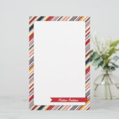 Aangepaste naam Stripe Stationery Red Briefpapier (Staand voorkant)