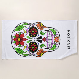 Aangepaste naam Sugar Skull strandlaken