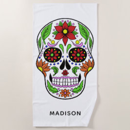 Aangepaste naam Sugar Skull strandlaken