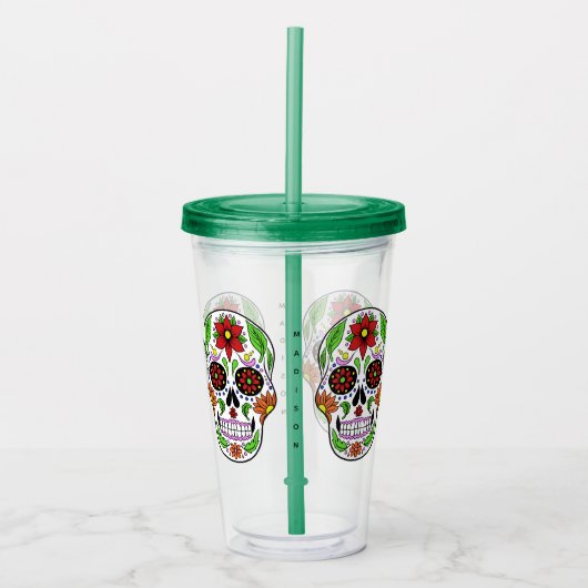 Aangepaste naam Sugar Skull tumblers Acryl Drinkbeker (Voorkant)