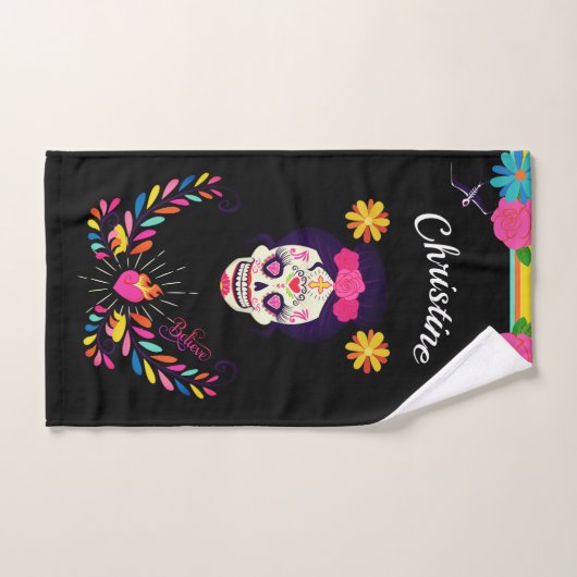 Aangepaste naam Suikerskull Dag van de dood op zwa Handdoek (Handdoek)