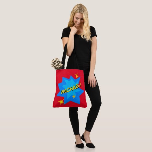 Aangepaste naam superheld tote bag (Op model)