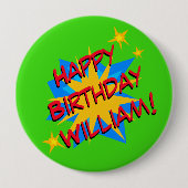 Aangepaste naam Superhero Verjaardagsfeestje Ronde Button 4,0 Cm (Voorkant)