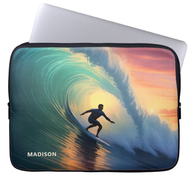 Aangepaste naam Surfen Laptop Sleeve (Voorkant)