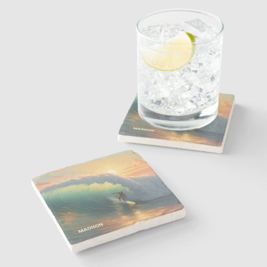 Aangepaste naam Surfen Stenen Onderzetter (Zijkant)