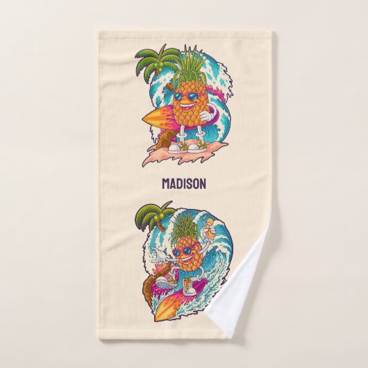Aangepaste naam Surfende ananas Bad Handdoek (Handdoek)