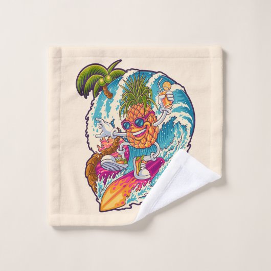 Aangepaste naam Surfende ananas Bad Handdoek (Wasdoekje)