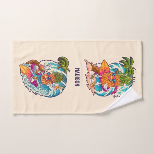 Aangepaste naam Surfende ananas Bad Handdoek (Handdoek)