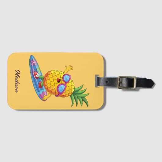 Aangepaste naam Surfende ananas Bagagelabel (Voorkant (horizontaal))