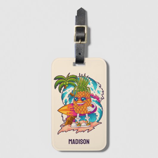 Aangepaste naam Surfende ananas Bagagelabel (Voorkant (verticaal))