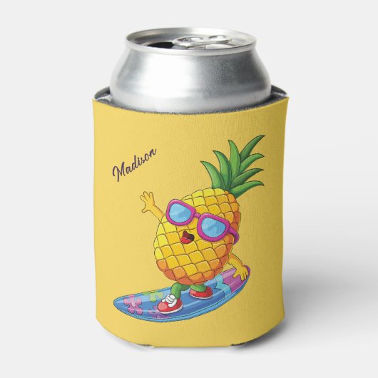 Aangepaste naam Surfende ananas Blikjeskoeler (Blikje Voorkant)