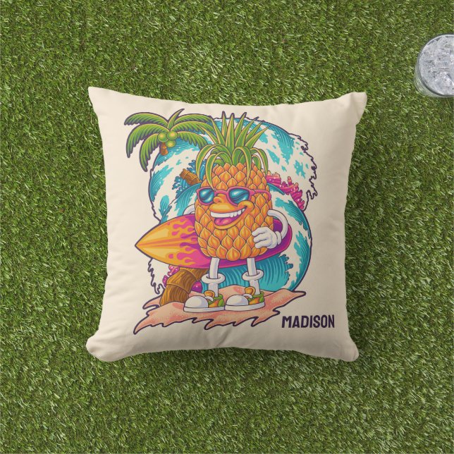 Aangepaste naam Surfende ananas Buitenkussen (Gras)