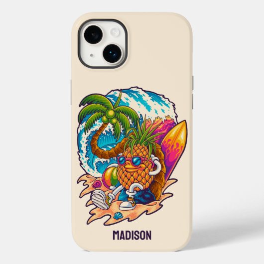 Aangepaste naam Surfende ananas Case-Mate iPhone Case (Achterkant)